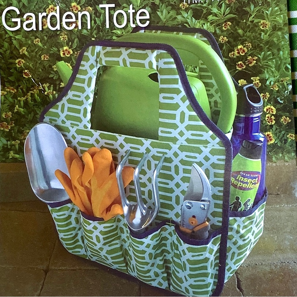 NWT Large Garden Gardener Tool Tote Bag Waterproof Green Trellis Gift